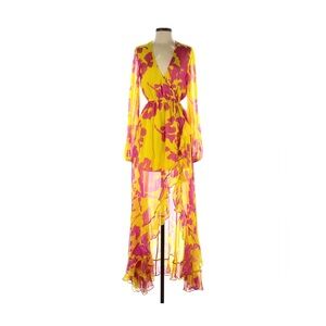 Caroline Constas gorgeous yellow and pink silk dress size small